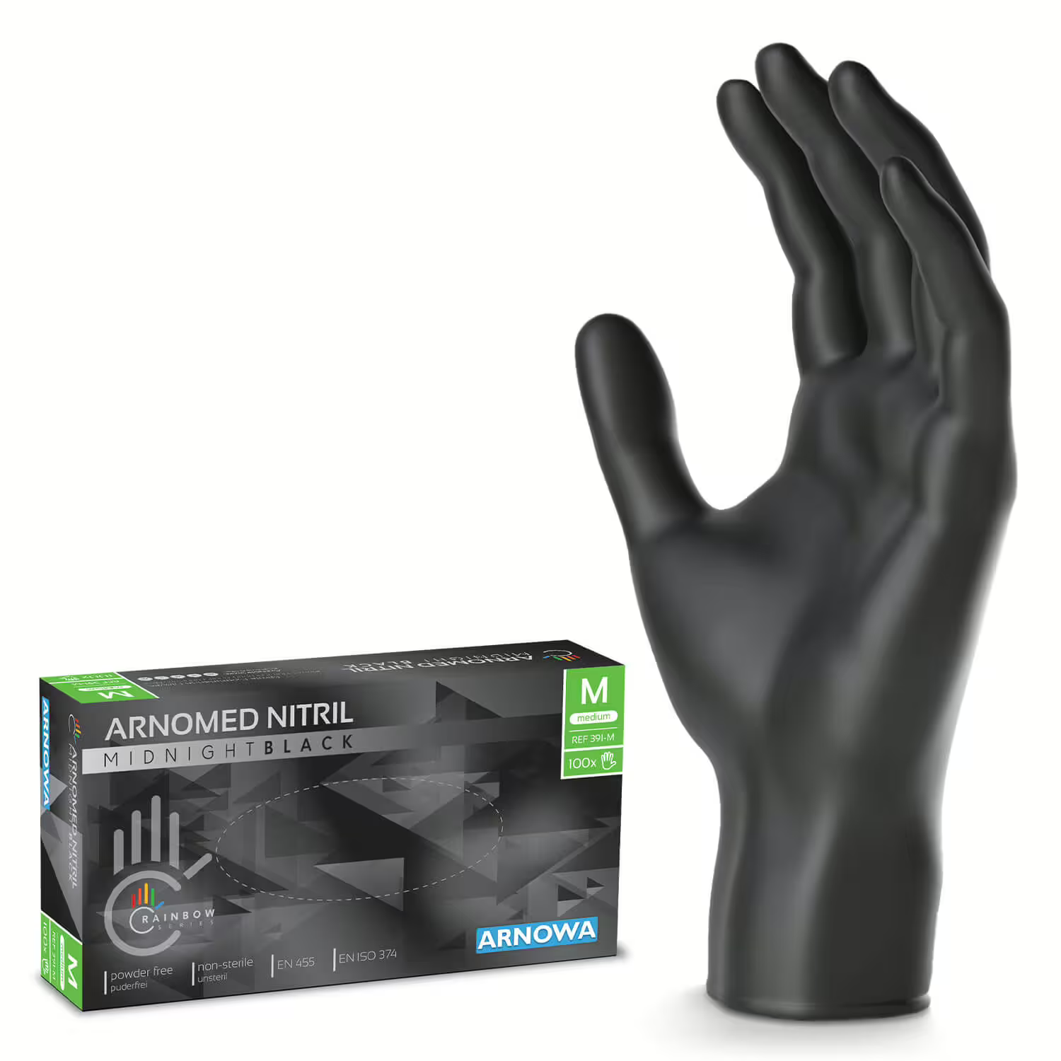 Arnomed Nitril Handschuhe, schwarz, Größe M, 1 Karton = 10 Packungen