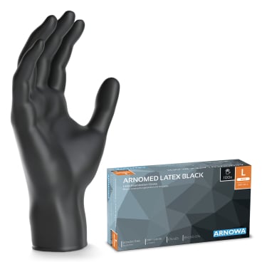 Arnomed Latex Handschuhe, Schwarz, Größe L, 1 Karton = 10 Packungen