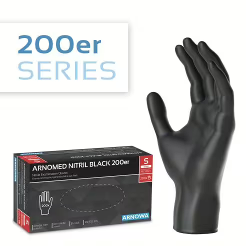 Arnomed Nitril Handschuhe, schwarz, Größe S, 1 Packung = 200 Stück