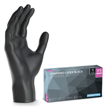 Arnomed Latex Handschuhe, Schwarz, Größe XS, 1 Packung = 100 Stück