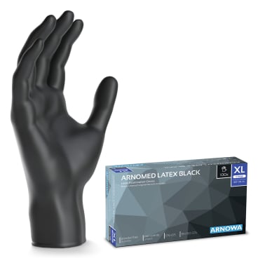 Arnomed Latex Handschuhe, Schwarz, Größe XL, 1 Packung = 100 Stück