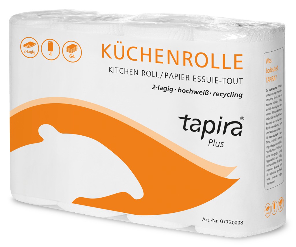 Tapira Küchenrolle - Vorteilspaket: 2-lagig, hochweiß, 64 Blatt, 26 x 24 cm, 8 x 4 Rollen 8 x 4 Rollen