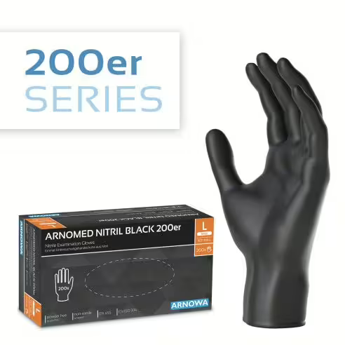 Arnomed Nitril Handschuhe, schwarz, Größe L, 1 Karton = 10 Packungen