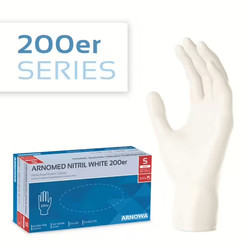 Arnomed Nitril Handschuhe, weiß, Größe S, 1 Packung = 200 Stück