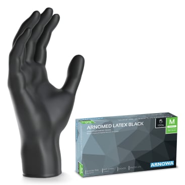 Arnomed Latex Handschuhe, Schwarz, Größe M, 1 Karton = 10 Packungen