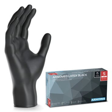 Arnomed Latex Handschuhe, Schwarz, Größe S, 1 Karton = 10 Packungen