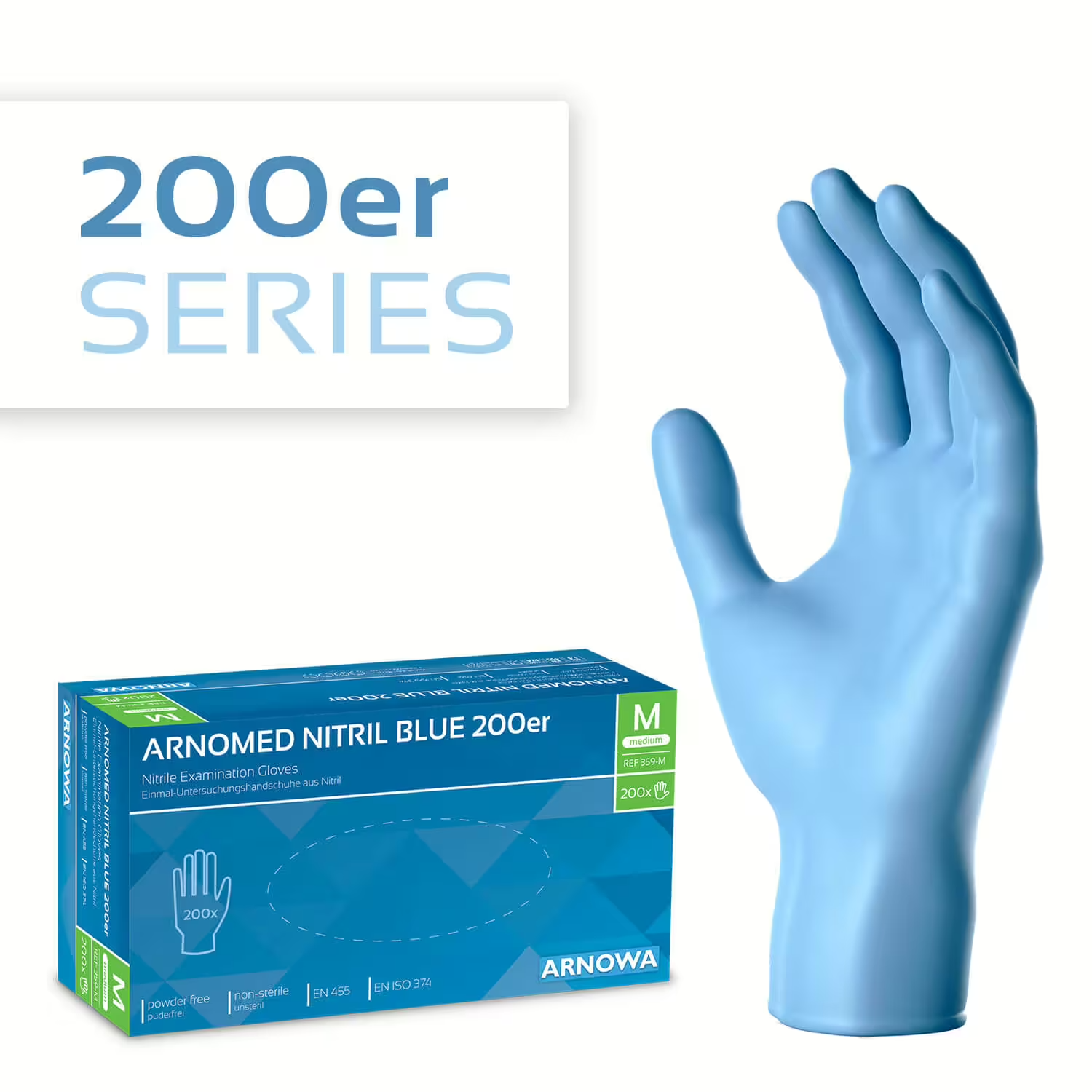 Arnomed, Nitril Handschuhe, blau, Größe M, 1 Packung = 200 Stück