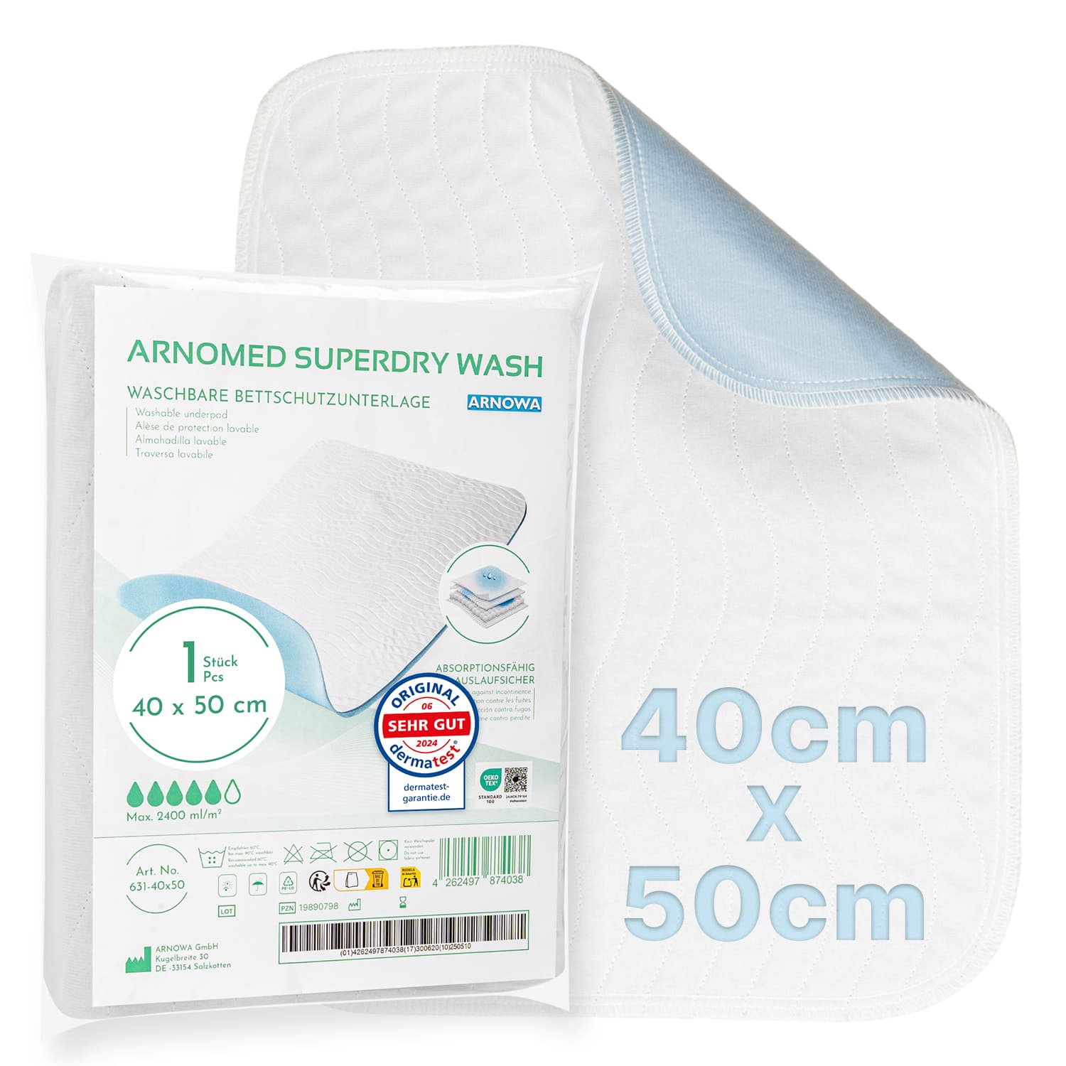 Arnomed Superdry Wash - Waschbare Bettschutzunterlage Standard 40 x 50 cm
