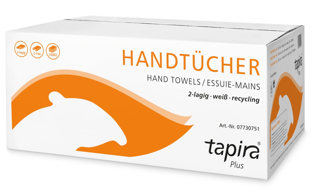 Tapira Plus Handtuchpapier, 2-lagig, C-Falz, weiß, 23 x 31 cm, 2880 Blatt, Langenfalz